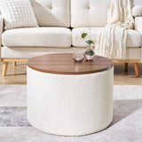 2-Piece Set Round Chenille Storage Ottoman, Equipped with a Drum Shaped Small Stool, Storage Space, W487P179601