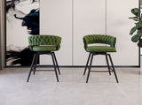 26" Bar Chair Linen Woven Bar Stool Set of 2,Black legs Barstools No Adjustable Kitchen Island 80680891