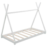 Twin Size House Platform Bed with Triangle tructure,White WF283047AAK