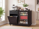 Fluted Coffee Bar Cabinet with Mini Fridge Space & Charging Station, Home Bar Cabinet with Hidden W2917P517152