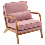 ZNTS Oak Armrest Oak Upholstered Single Lounge Chair Indoor Lounge Chair Pink 54837956