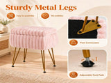 Faux Fur Vanity Stool with Hidden Storage, Reversible Lid Convertible Ottoman Stool, Gold Metal Legs 86694254