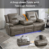 3 Seater Home Theater Recliner Manual Recliner Chair with a LED Light Strip Two Built-in Cup Holders WF323623AAE