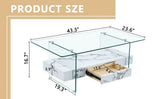 43.3 Inch Modern Two-Tier Coffee Table - Clear Tempered Glass and White Marble Texture, W1151P232633