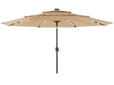 10ft 3-Tier Solar LED Patio Umbrella with Tilt Adjustment and UV-Resistant Polyester Fabric, Outdoor 72384806