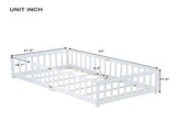 Twin Size Floor Bed with Fence without Door, Rubber Wood Floor Bed with Safety Guardrails,White W504P429335