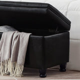 Upholstered tufted button storage bench ,Faux leather entry bench with spindle wooden legs, Bed W2186P151305