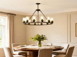 Black Wagon Wheel Chandelier 34.25Inch Modern Farmhouse Glass Pendant Light 12-Light Ceiling Hanging W5008P468521