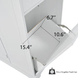 K&K Fluted Kitchen Island with Trash Can Storage Cabinet, Power Outlet, Internal Storage Rack, N707P221571W