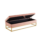 58.6" Bed Bench Metal Base with Storage Pink Velvet W1097119562