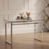 51" Modern Minimalist Rectangular Glass Dining Table for 4-6 with 0.31" Tempered Glass Tabletop and 53938624