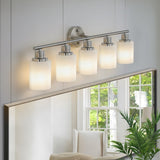 Modern 5-Light Vanity Wall Sconce, Brushed Nickel Finish with Frosted Glass Shades for Bathroom or W1340P206698