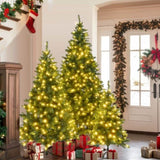 ZNTS 8FT, 6FT, 4FT Pre-Lit Green Pine Artificial Christmas Tree, Set of 3 Hinged Xmas Trees with 820 N704P198464F