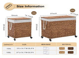 100L 2-Section Laundry with Lid and Wheels, Woven Natural Water Hyacinth Rolling Laundry 22283701