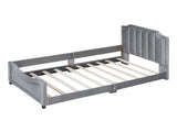 Twin Size Upholstered Daybed with Classic Stripe Shaped Headboard, Gray 56141620
