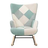 Rocking Chair with ottoman, Mid Century Fabric Rocker Chair with Wood Legs and Patchwork Linen for W561P175990