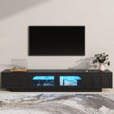 ON-TREND TV Stand with Fluted tempered Glass Doors for TVs Up to 95'', Functional Media Console with WF531672AAB