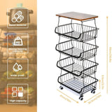 5 Tier Fruit Basket for Kitchen Organizers and Storage, Stackable Metal Wire Basket Stand Cart with 24612789