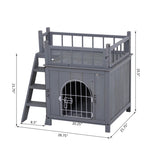 ZNTS Grey 2-Level Wooden Cat House with Lockable Wire Door 89469133