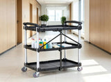 5LBS Heavy Duty Foldable Utility Service Cart, 3 Shelf Plastic Rolling Cart with Lockable Wheels and 08778654
