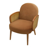 Mid-century Accent Chair with Rattan Armrests&Wooden Legs, for Living Room Reading Bedroom Balcony, N765P220370Y
