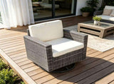 Cream White PE Wicker Outdoor Swivel Rocker 360&deg Patio Glider Chair for Porch, Backyard, Deck 87045009