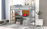 ZNTS Twin size Loft Bed with Desk and Writing Board, Wooden Loft Bed with Desk & 2 Drawers Cabinet- Gray 08694176