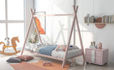House Bed Tent Bed Frame Twin Size Metal Floor Play House Bed with Slat for Kids Girls Boys , No Box WF286773AAH