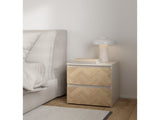 2 Drawer Herringbone Nightstand with Handle-Free Drawers, Soft Beige / Herringbone 26805359