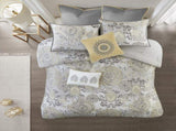 8 Piece Cotton Floral Printed Reversible Comforter Set Yellow Queen B03597283
