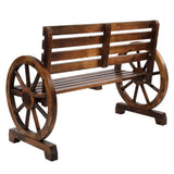ZNTS Rustic 2-Person Wooden Wagon Wheel Bench with Slatted Seat and Backrest, Brown 42492669