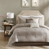 7 Piece Polyester Charmeuse Comforter Set Taupe King B035128911