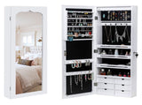 Non Full Mirror Wooden Wall Mounted 4-Layer Shelf 6 Drawers 8 Blue LED Light Jewelry Storage Mirror 29202474