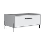 ZNTS Coffee Table 15.6" H, 1 shelf, 4 legs, White B097P250876