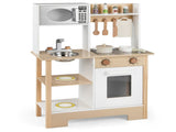 Kids Wooden Play Kitchen with 13 Accessories, Pretend Cooking Set with Chalkboard for 3, White 68389414