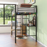Twin Metal Loft Bed with Desk, Power Outlet and LED Lighted , Safety Guard & Ladder, No Box Spring W840P192240