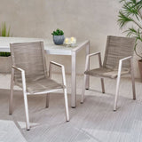 Outdoor Modern Aluminum Dining Chair with Rope Seat , Silver and Taupe 64679.00SIL