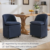 058-Set of 2 Chenille Fabric Dining Chairs With Universal Wheels,Blue W527P242553