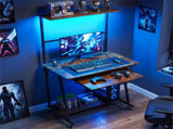 Mobile Rolling Computer Desk with RGB LED Lights & Built-in Charging Station, Multi-Tier Storage 97525178