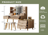 7-Drawer Vanity Desk with LED Mirror & Carved Details, Fluted Makeup Table with Metal Legs and PU 44048891