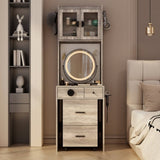 Small Vanity Desk with Mirror and LED Lights, Makeup Table with Charging Station and drawers and 31482463