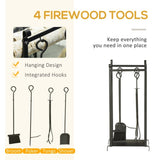 Firewood Rack with Fireplace Tools, Indoor Outdoor Firewood Holder, Flat Bottom with 2 Tiers for W2225142610