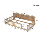 Wood Twin XL Size Floor Bed with Storage Cabinets and USB Ports, Brown N709P205811D