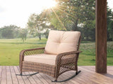 Rattan rocking chair with sparse backrest, brown rattan, beige cushion 01872444