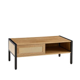 ZNTS 40.16" Rattan Coffee table, sliding door for storage, metal legs, Modern table for living room , 62285166