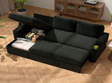 Convertible Corduroy L-shaped Sectional Bed With Storage & Cup Holder Armrest Modern Sleeper 94072464
