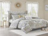 8 Piece Cotton Floral Printed Reversible Comforter Set Yellow Queen B03597283