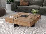 Unique Design Coffee Table 4 Hidden Storage Compartments, Square Cocktail Table WF305182AAD