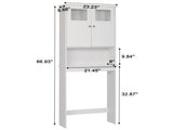 Toilet Cabinet with 2 Glass-Paneled Doors and 3 Shelves Painted MDF Bathroom Tall Cabinet 94073685