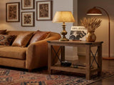 Rustic Country Side Table, End Table for Narrow Areas, Honey Brown Particleboard and Steel 31176977